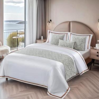 Imagem de Cachecol de cama de hotel moderno colcha decorativa geométrica dupla face disponível protetor de cama sem desbotamento toalha de cama para cama de solteiro queen size - cinza | 50 x 210 cm para cama