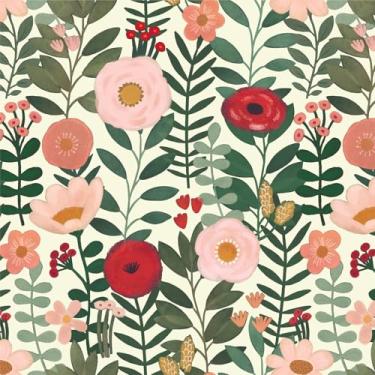 Imagem de HAOKHOME Papel de parede floral removível Boho papel de parede removível para quarto papel de contato bege/rosa/vermelho 44 cm x 6 m