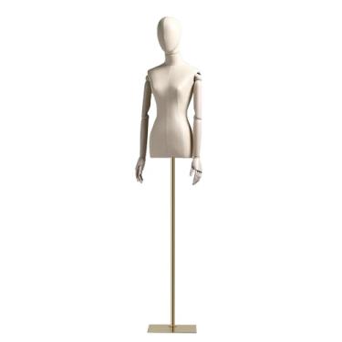 Imagem de Torso de couro para manequim feminino, altura ajustável de 145 a 199 cm, base removível e cabeça de braço giratória de madeira maciça(White)