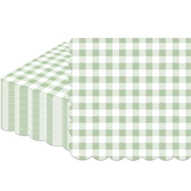 Imagem de 100 guardanapos descartáveis de guingão verde sálvia - Guardanapos de papel xadrez verde e branco - Guardanapos de jantar xadrez recortados para piquenique, aniversário, casamento, noiva, chá de festa