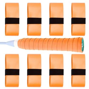Imagem de SOFPLATE Pacote com 8 fitas de cabo de tênis laranja com aderência de couro PU antiderrapante pré-cortada pegajosa super absorvente sensação seca leve raquete fitas adesivas raquete overgrip para