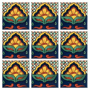 Imagem de Talavera Azulejo pintado à mão 5,6 cm x 5,5 cm Tradicional Confeti Mexicano Talavera Conjunto de 25 Psz Desenhos Coloridos Original Cerâmica Vitrificada Mosaico para Projetos Domésticos Peças