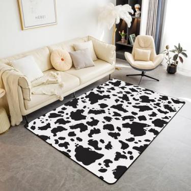 Imagem de Feelyou Tapete de área com estampa de vaca 3x5 crianças preto e branco para quarto para meninos meninas adolescentes desenho animado vaca leiteira tapete decorativo antiderrapante animal tapete de