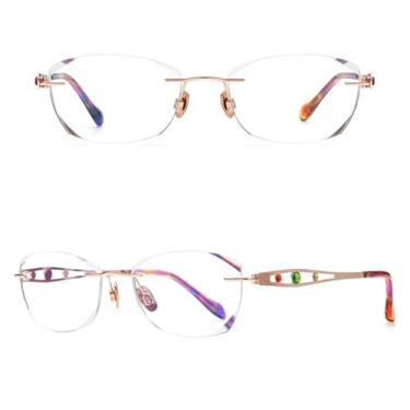 Imagem de VFDHN Óculos de grau femininos ultraleves de luxo, sem aro de titânio (armação em ouro rosa C3)