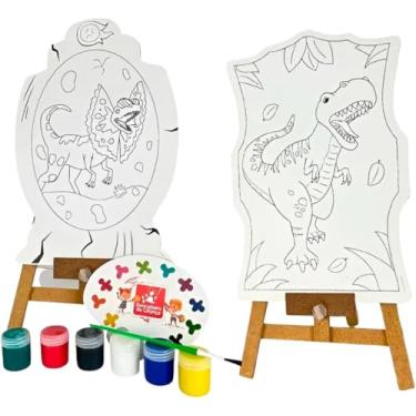 Imagem de Brinquedo Kit de Pintura Infantil Cavalete Avental (Dinossauro)