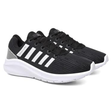 Imagem de Tênis Esportivo Masculino Academia Corrida Nylon Importado Solado Borracha EVA Palmilha Ergonômica Respirável Leve Confortável Premium 34-45 (Preto-Branco, BR, Adulto, Numérico, 44)