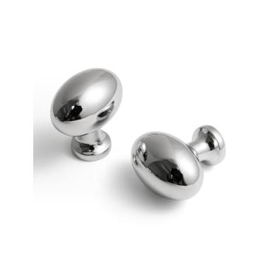 Imagem de BEILEIOU Puxadores ovais cromados polidos, liga de zinco para puxadores de gaveta para guarda-roupa de cômoda (5, cromado polido, puxador de ovo)