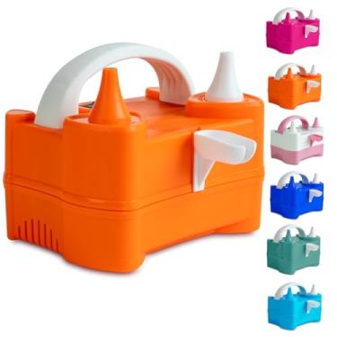 Imagem de LANGXUN Bomba de balão elétrica portátil de alta potência, dois bocais, soprador de ar de 110 V 600 W, bomba infladora de balão elétrico para festas, artigos de decoração de balões de látex (laranja)