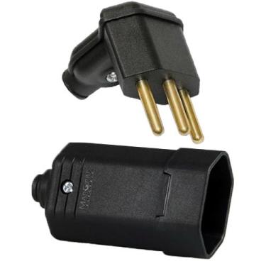 Imagem de 10 Plug Macho 90 Graus + 10 Tomada Femea 3 Pinos 10a Preto - MARGIRIUS