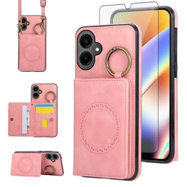 Imagem de Capa carteira compatível com Samsung Galaxy A06 5G e protetor de tela, alça de ombro transversal, fivela anel, suporte para cartão, suporte magnético para carro, capa para celular para Ao6 A 06 4G LTE