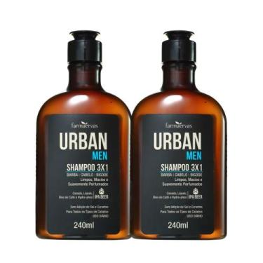 Imagem de Kit 2 Shampoo 3 em 1 Barba Cabelo Bigode Masculino 240ml Urban Men Far