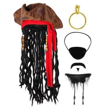 Imagem de Chapéu pirata Cosrea, fantasia de pirata para homens com tapa-olho e m