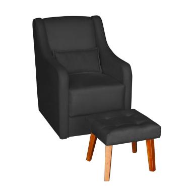 Imagem de Poltrona Para Amamentação e Descanso Glamour Com Puff e Almofada Confortavel preto