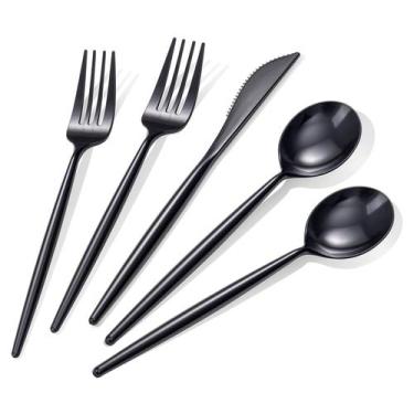 Imagem de Conjunto de talheres de plástico Rubtlamp Black Silverware 90 unidades