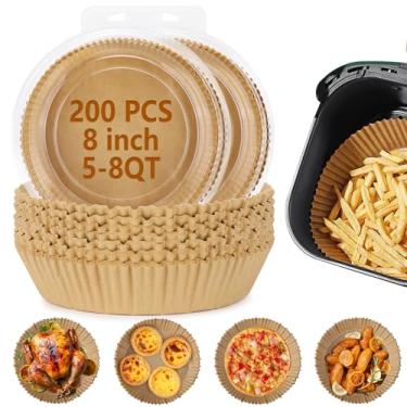 Imagem de 200 peças de forro de papel descartável para fritadeira a ar de 20 cm, forros redondos antiaderentes, papel pergaminho para fritadeira a ar de 5 a 8 QT, assar no micro-ondas