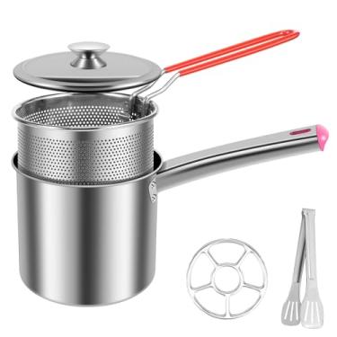 Imagem de ZJRDYYK Fritadeira pequena com cesta e tampa, fritadeira japonesa Tempura de aço inoxidável 304 para peixe, camarão, frango e batatas fritas (conjunto de 5 peças)
