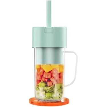 Imagem de Copo Caneca Liquidificador Mini Juicer 420ml com 6 laminas com tampa e canudo Recarregavel Portatil