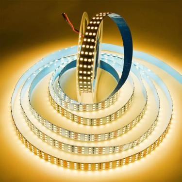 Imagem de SUYOOULIN Fita de luzes LED, 5 m regulável CC 12V SMD 2835 1800 LEDs 38000LM fita de LED flexível super brilhante, não impermeável IP21 para decoração de casa, festa (branco quente 3500K)