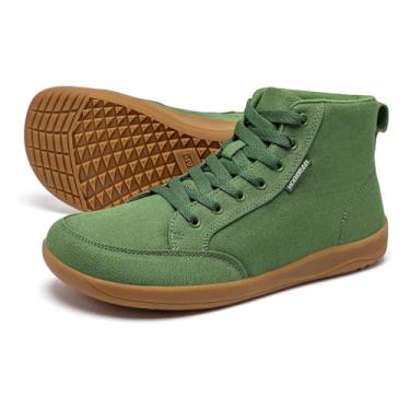 Imagem de HOBIBEAR Tênis feminino descalço | bico largo | lona de cano alto | Tênis confortável de corrida em trilha, Verde, 6 Wide