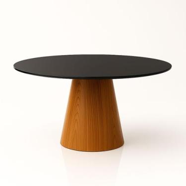 Imagem de Mesa de Jantar Cone Redonda 90 cm Base Madeira Freijó Tampo Laca - Lin