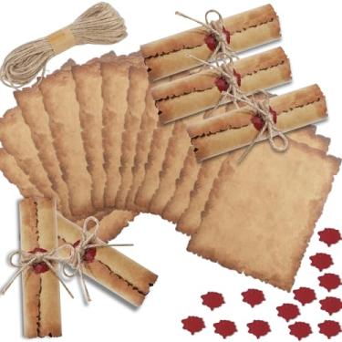 Imagem de chiazllta 100 conjuntos de convites de rolagem vintage com cordão de adesivo de alumínio para convite de casamento envelhecido antigo papel papelário Papai Noel impertinente lista legal para decoração