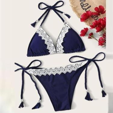 Imagem de Moda feminina sexy renda sólida maiô cintura alta biquíni dividido con