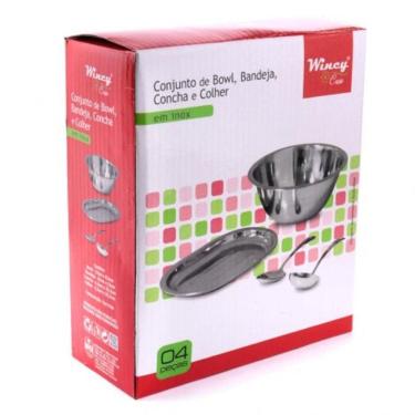Imagem de Conjunto de Tigela Bandeja Concha e Colher de Inox