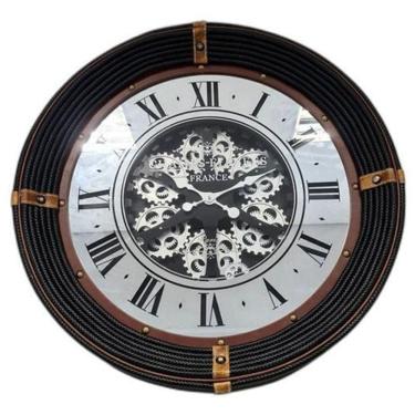 Imagem de Relógio De Parede Moldura Couro Corda Francês Espelho 77 Cm