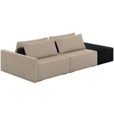 Imagem de Sofá Ilha Modular Para Sala 232cm Com Puff Dublin K01 Linho Bege E Sin