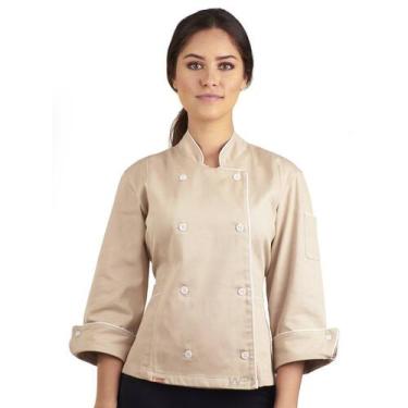 Imagem de Dólmã Para Chef De Cozinha Acinturada Feminino Bege Uniforme Gambuza R