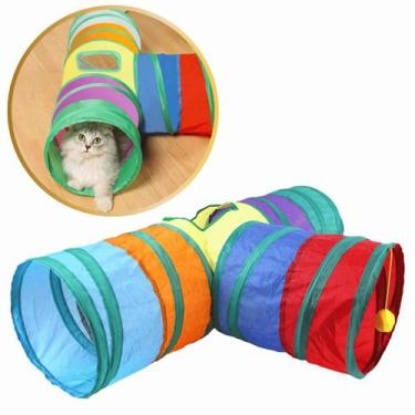 Imagem de Brinquedo Para Gatos Interativo Túnel Colorido em T Dobrável e Portáti