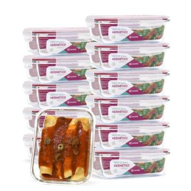 Imagem de Kit 12 Potes 1040ml De Vidro Retangular Com Tampa Hermética - U4home, 