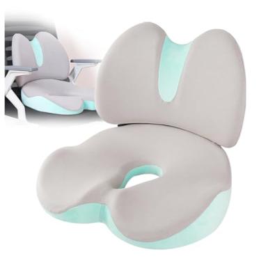 Imagem de Almofada ergonômica de assento, (almofada de assento + almofada de cadeira), proteção de quadril e cintura, zíper destacável, espuma viscoelástica respirável, antiestresse, travesseiro de cóccix