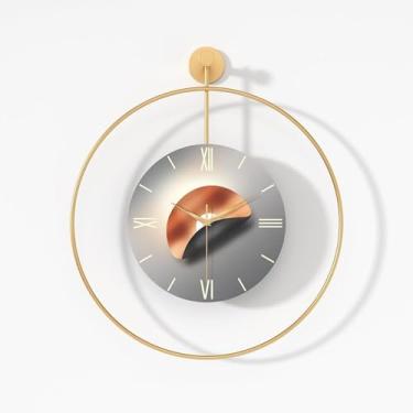 Imagem de CUTPOIY Relógio de parede decorativo grande com pêndulo - Relógio de parede de metal silencioso moderno sem tique-taque operado por bateria para sala de estar, quarto, decoração de escritório - preto