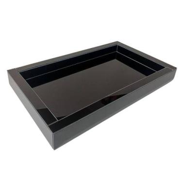 Imagem de Bandeja Decorativa Vidro Laqueado Preto 30x50cm Grande Luxo Moderna - 
