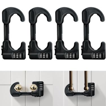 Imagem de Pacote com 4 fechaduras de armário com combinação de fechadura de porta de armário à prova de bebê, multifuncional, ajustável, maçanetas de segurança para crianças, para portas de geladeira, maçanetas