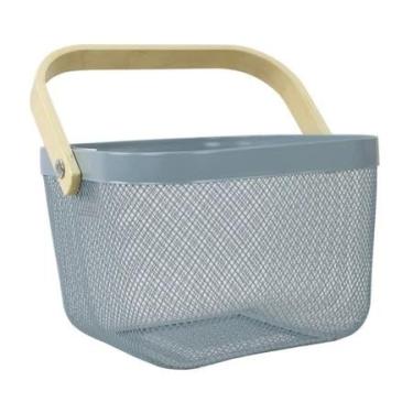 Imagem de Cesto Fruteira Organizador de Utensílios Decorativo Caixa Organizadora Bambu e Inox 20x20/40x24cm(CINZA PEQUENO)