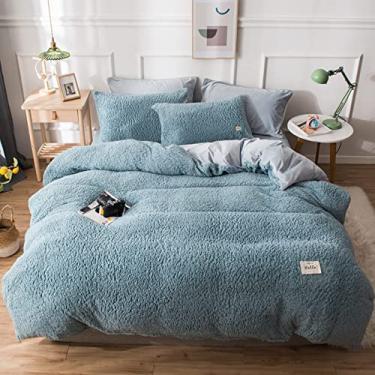Imagem de Conjunto de capa de edredom ultramacia, espessa, felpuda, confortável, com fecho de zíper, conjunto de capa de edredom reversível quente para o inverno - branco king 220 x 240 cm (87 x 94 polegadas