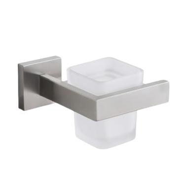 Imagem de Conjuntos de ferragens de banho prata escovada 304 aço inoxidável cabide ganchos suportes de escova de vaso sanitário bandeja de papel acessório de banheiro, suportes de papel 14 cm (suporte para copo