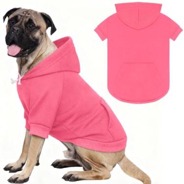 Imagem de Suéteres de cachorro 5GG para cães grandes, moletom com capuz extra grande, interior de lã aconchegante com capuz e bolso, orifício para trela, suéter com capuz para cães grandes, rosa e 5GG
