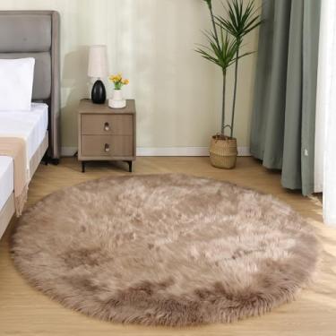 Imagem de Latepis Tapetes redondos marrom claro bege 1,5 m tapetes felpudos de pele sintética para quarto, tapete felpudo lavável para sala de estar, piso de pelúcia, decoração de quarto