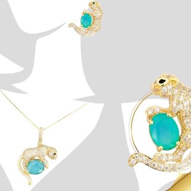 Imagem de Conjunto Colar e Brincos em Ouro 18k com Zircônias Verdes Acqua (Luxury Jewelry)