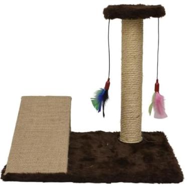 Imagem de Brinquedo para Gato Pet Arranhador Pena e Rampa Poste Sisal(Marrom)