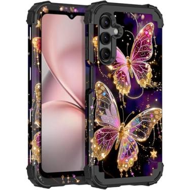 Imagem de LONTECT Capa para Galaxy A16 5G à prova de choque, 3 em 1, resistente, híbrida, resistente, capa protetora contra quedas de alto impacto, capa florida cresce no escuro, roxo escuro