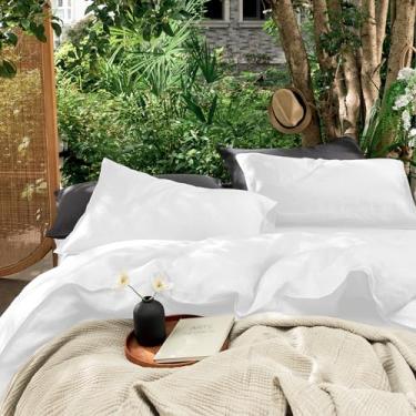 Imagem de CHUFFED Fronhas de linho – Mistura de fronhas de linho de algodão, fronhas de linho lavadas respiráveis com fecho de envelope tamanho Queen 50 x 76 cm, branca