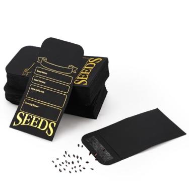 Imagem de 200 envelopes de sementes, organizador de sementes resselável de 4 x 10 cm, envelopes organizadores de sacos de papel impressos com informações de coleta, pequenos pacotes de sementes para organizar