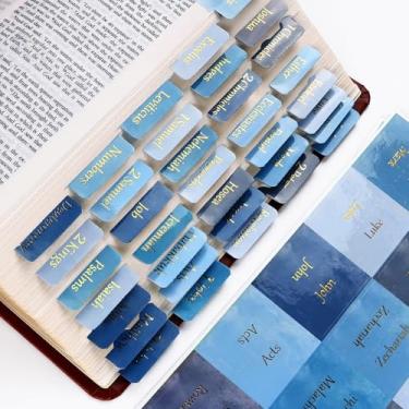 Imagem de 90 peças de abas azuis da Bíblia para homens e meninos, marcadores bíblicos laminados de impressão grande, guias índices à prova d'água, kit de guia de material de estudo, presentes cristãos de