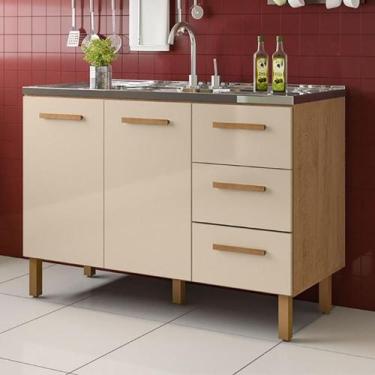 Imagem de Balcão Fortaleza 3 Gavetas Para Pia 1,20 Mt Amêndoa Off - MILANI MOVEL