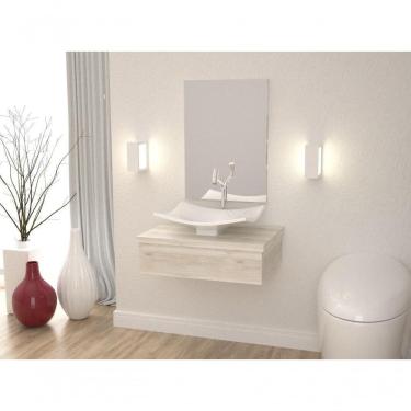 Imagem de Conjunto Bancada C-cuba F44 E Espelheira Metrópole 601 Preto ônix Snow