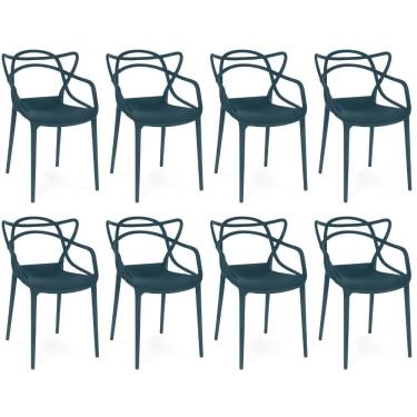 Imagem de Kit 8 Cadeiras De Jantar Allegra Design Empilhável - Azul Marinho